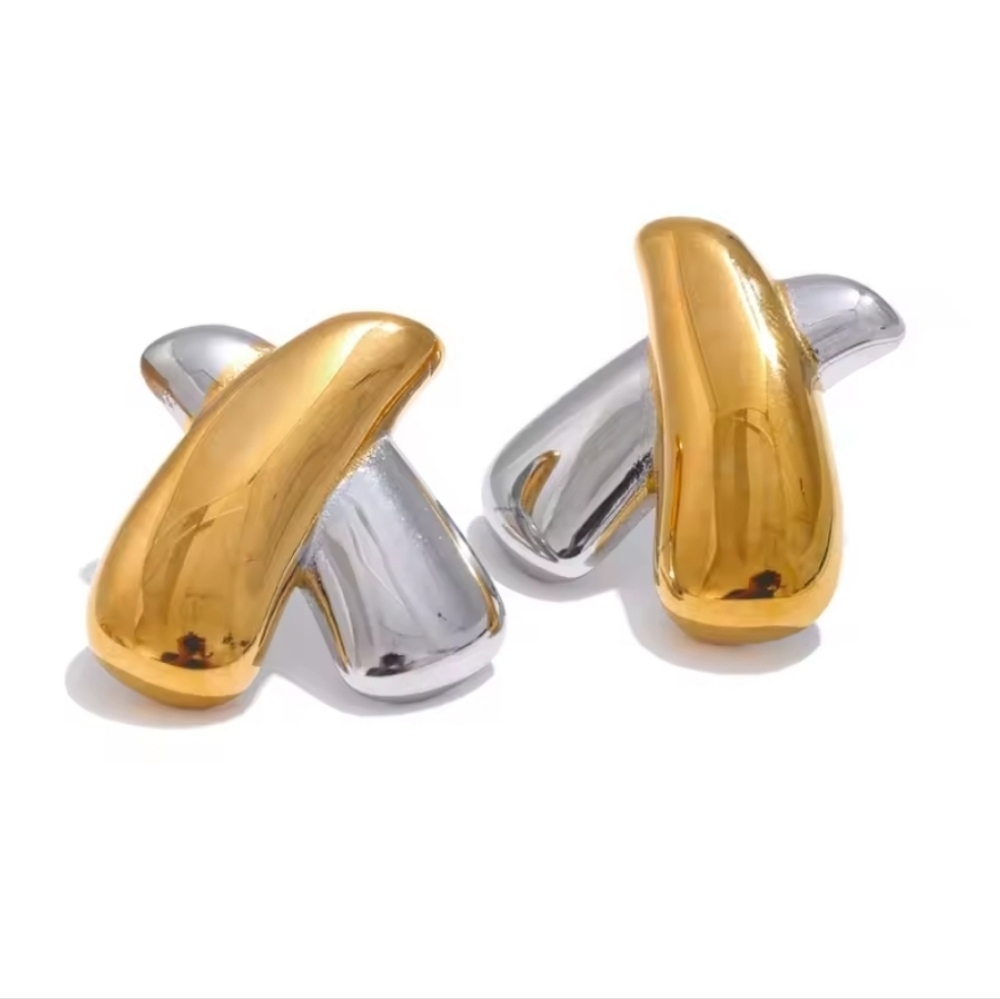 Bold Crossover X  Statement Earrings Dial- Tone Two-tone Silver Gold | NWOT